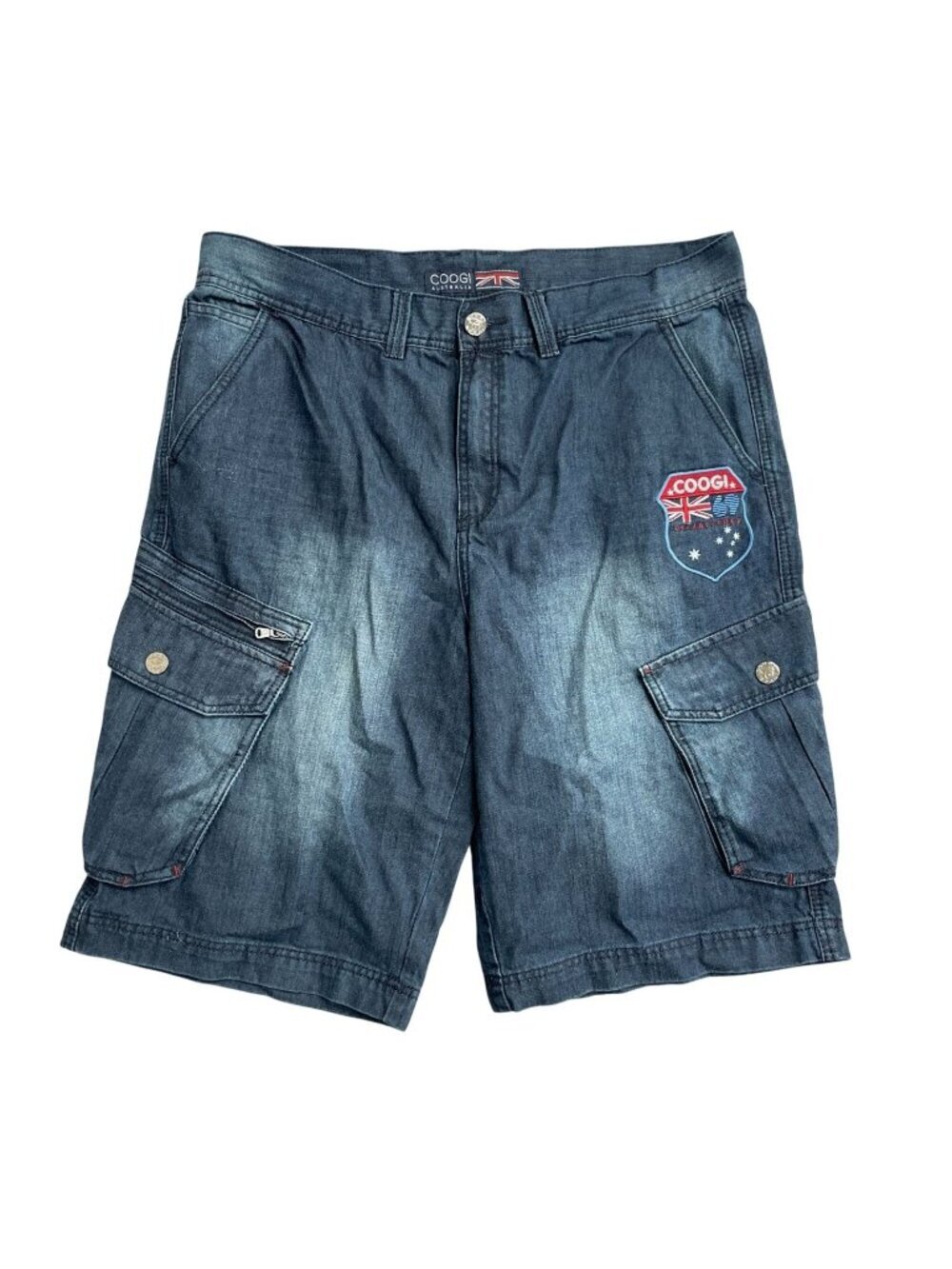 Coogi Men's W36 Denim Cargo Shorts Embroidered Logo Dark Wash P0557